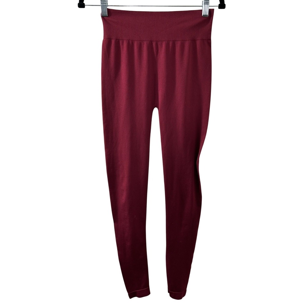 New Kathy Solid Polyester Leggings OS Burgundy High Waist Athleisure Yoga Fall